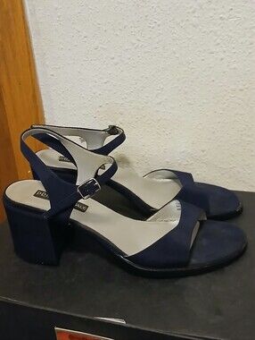 Prima Royale Navy Blue Block Heel Sandals, Size 9.5M